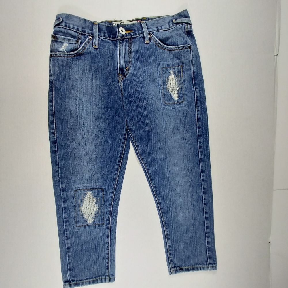 Vintage Levi's 513 Womens 9 Distressed Patches Slouch Boot Cut Jeans EUC ! 30x22